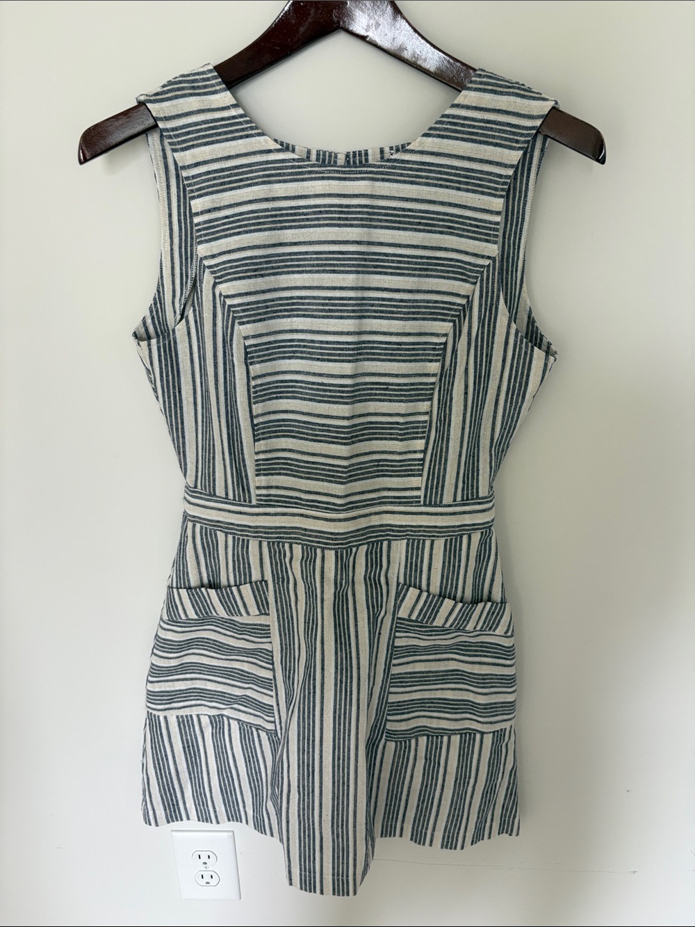 Striped Sleeveless Mini Dress in Cream and Navy